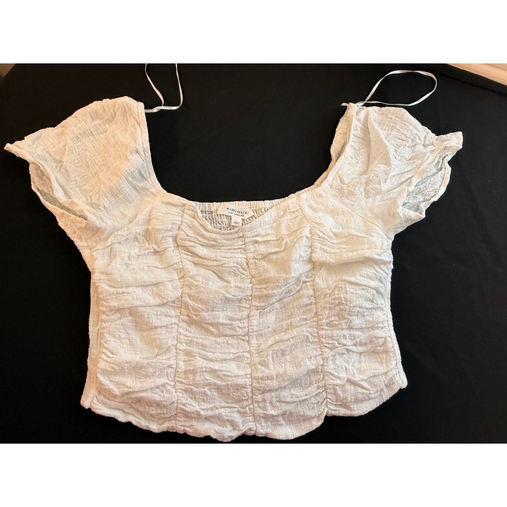 Kirious Los Angeles White Ruched Smocked Back Crop Top Square Neck Size L